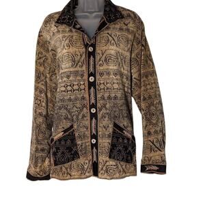 Yak Magik Tapestry Jacket Women Sz XL Black Neutral Silk Accent Made in Nepal